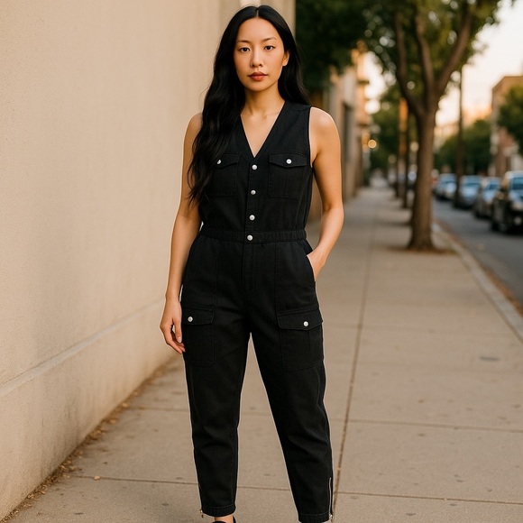 Anthropologie AVEC LES FILLES Women’s Cargo Jump suite Black size 2 - Picture 1 of 8